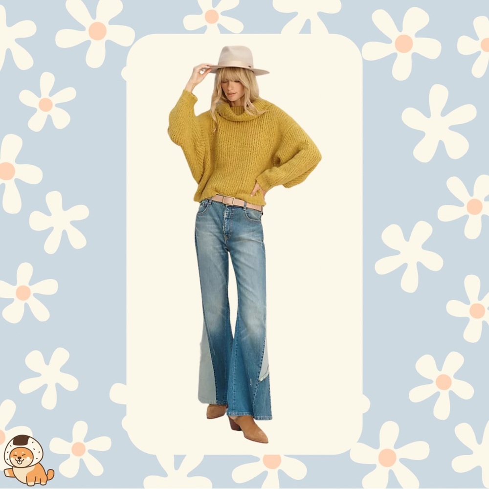Anthropologie Pilcro Patchwork Ultra High-Rise Flare Jeans, Medium Blue, Sz 27